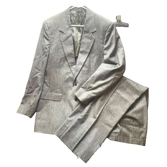 VTG Curlee 2 Piece Suit Mens 46 Gray Virgin Wool Sport Coat Blazer Dress Pants‎